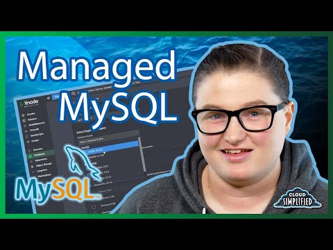 Woman wearing glasses with the text Managed MySQL used as a title, featuring the MySQL product logo.